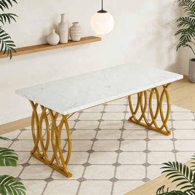 Table de salle à manger moderne 63 "avec plateau en faux marbre pour 4 à 6 personnes