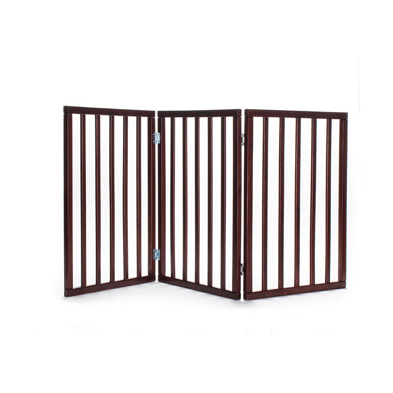Walnut Solid Wood Freestanding Pet Gate with Three Panels