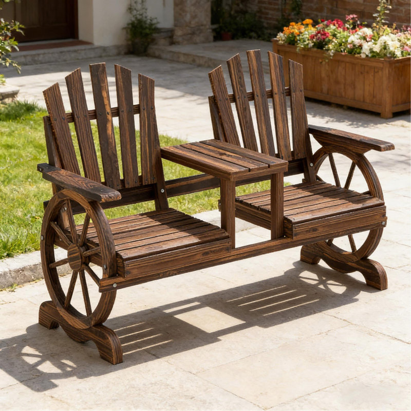 Stable Patio Bench, 2-Seat Wooden Garden Bench