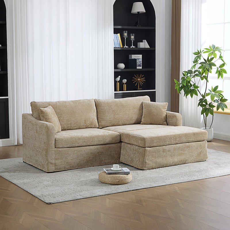 Upholstered 86.61'' Sectional, Wheat Chenille
