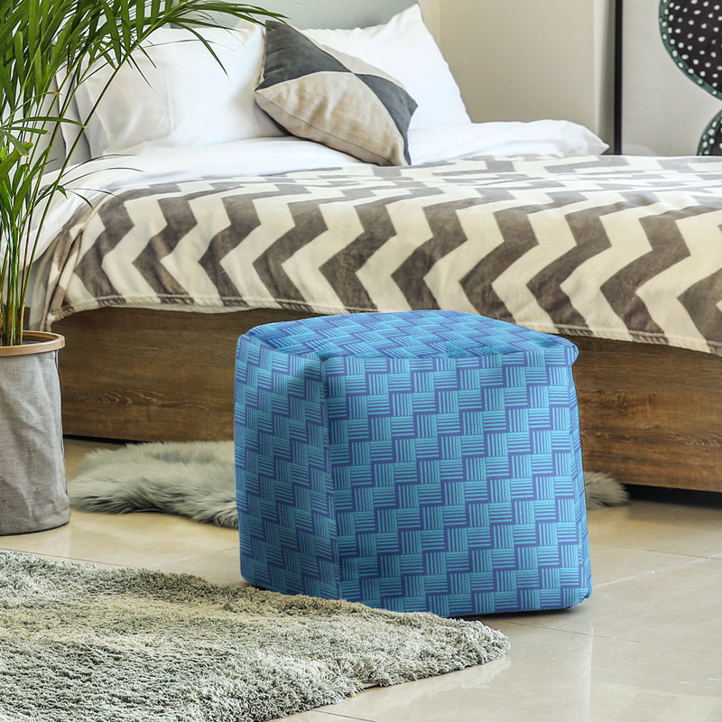 Repose-pieds cubique à rayures classic basketweave, Bleu / bleu sarcelle