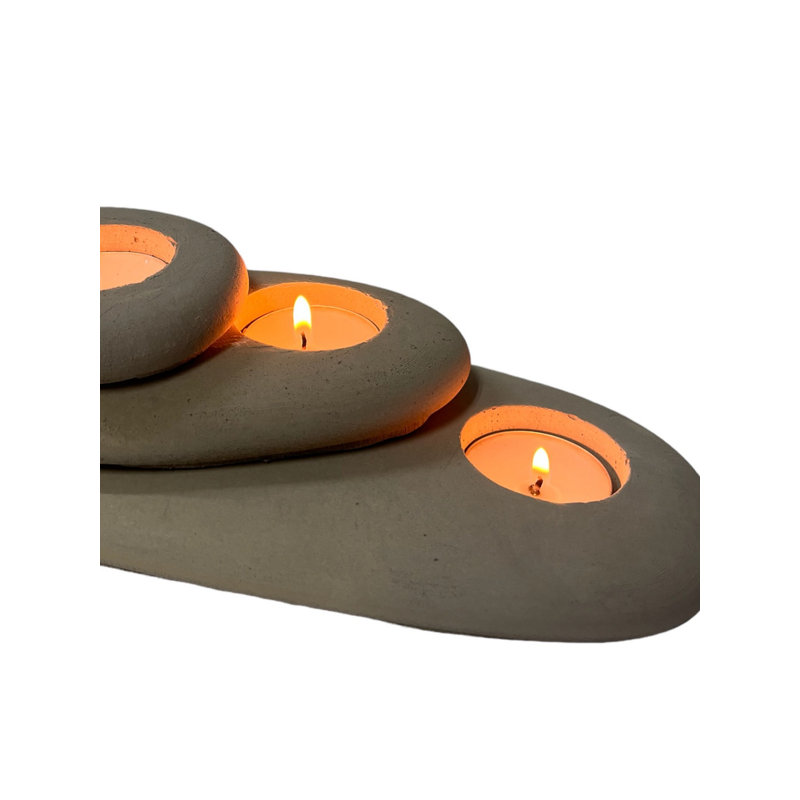 3 Piece Concrete Tabletop Candlestick Set, Light Grey