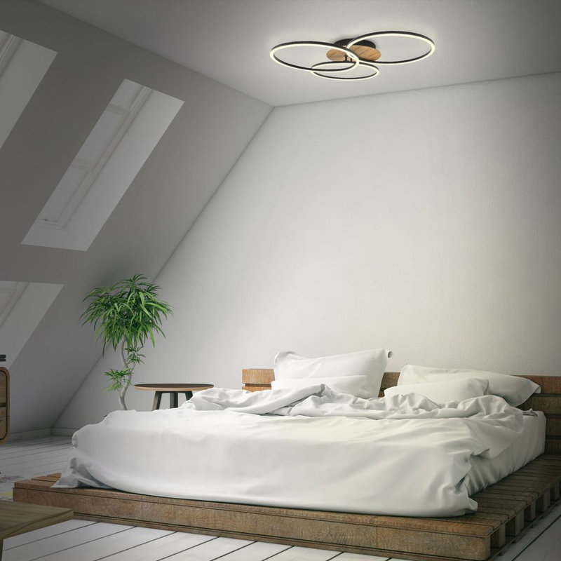 LED Ceiling Light Wood CCT Dimmable Remote Control Ceiling Lamp Night Light Rotatable, Matte Black