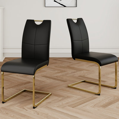 Chaises de salle à manger 2 pièces avec siège en similicuir et pieds en métal doré, ergonomiques pour la maison, imperméables et confortables pour 2 personnes, décoration intérieure, expérience confortable