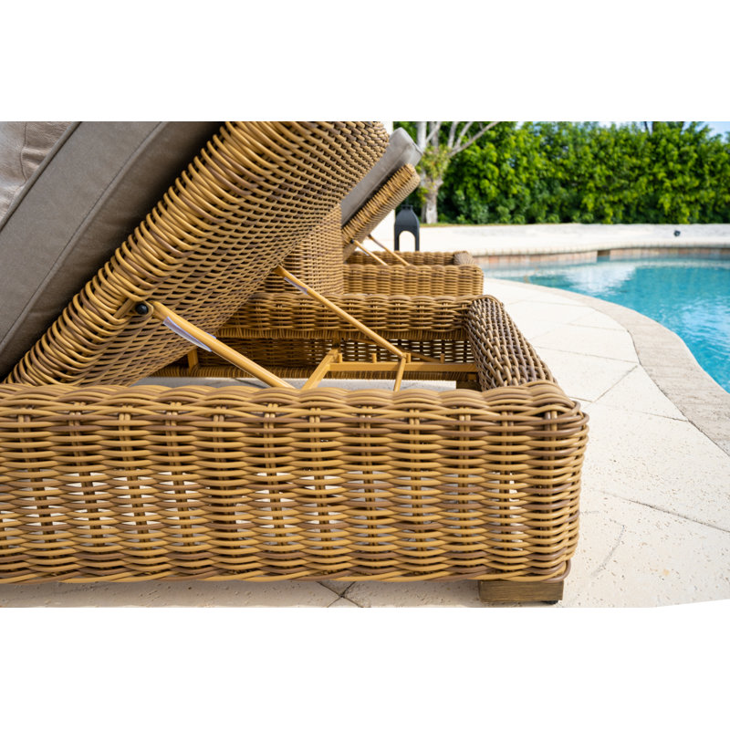Malmo Collection In Gray Outdoor Metal Chaise Lounge with Table , Sunbrella Cushion Included, Sunbrella Navy, Brown