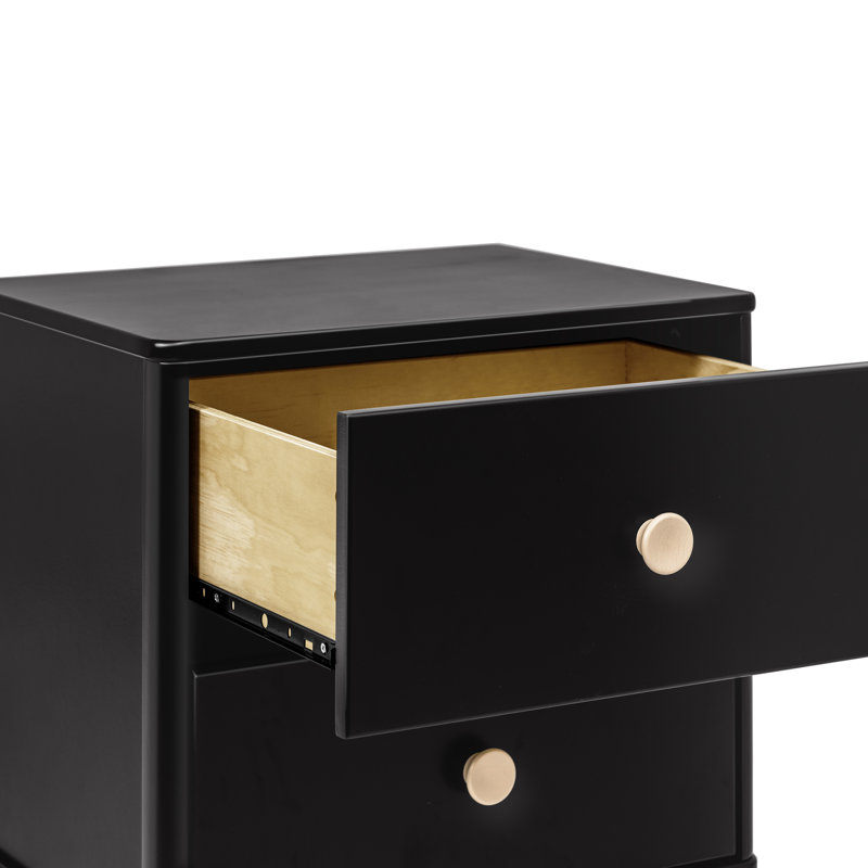 Lolly 2 Drawer Nightstand with USB Port, Black/Washed Natural