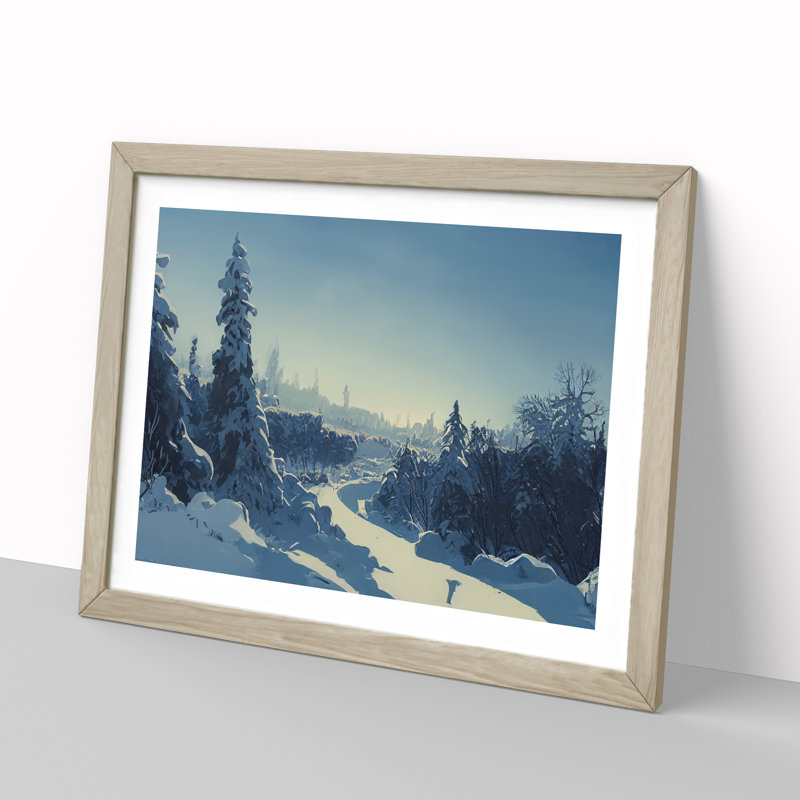 Pine Tree Forest Winter Vol.1 - Single Picture Frame Print, 46cm H x 64cm W x 2cm D, Oak Framed