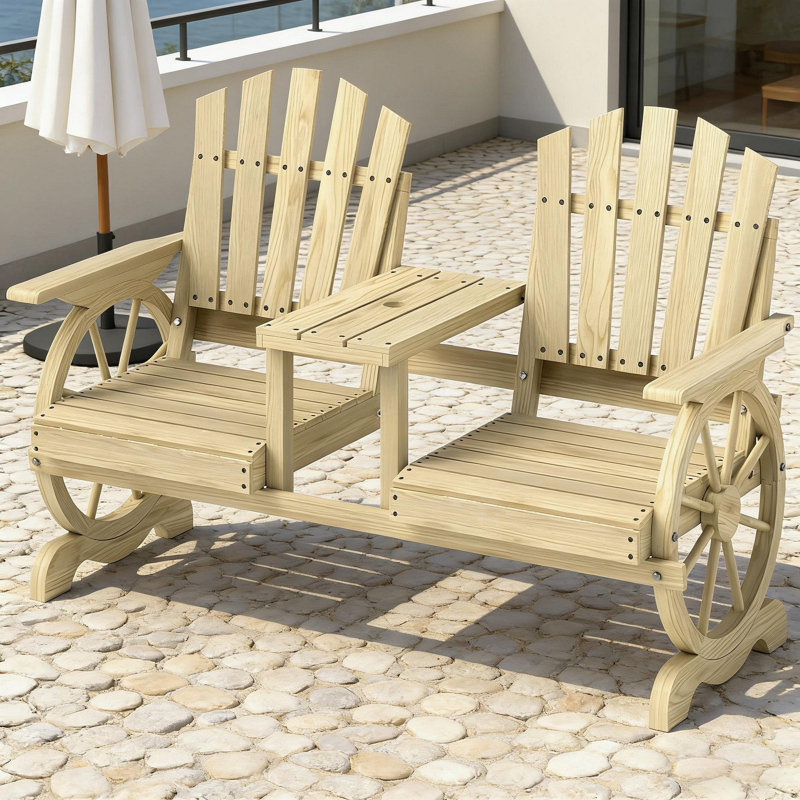 Banc de jardin en bois à haut dossier et banc de patio 2 places