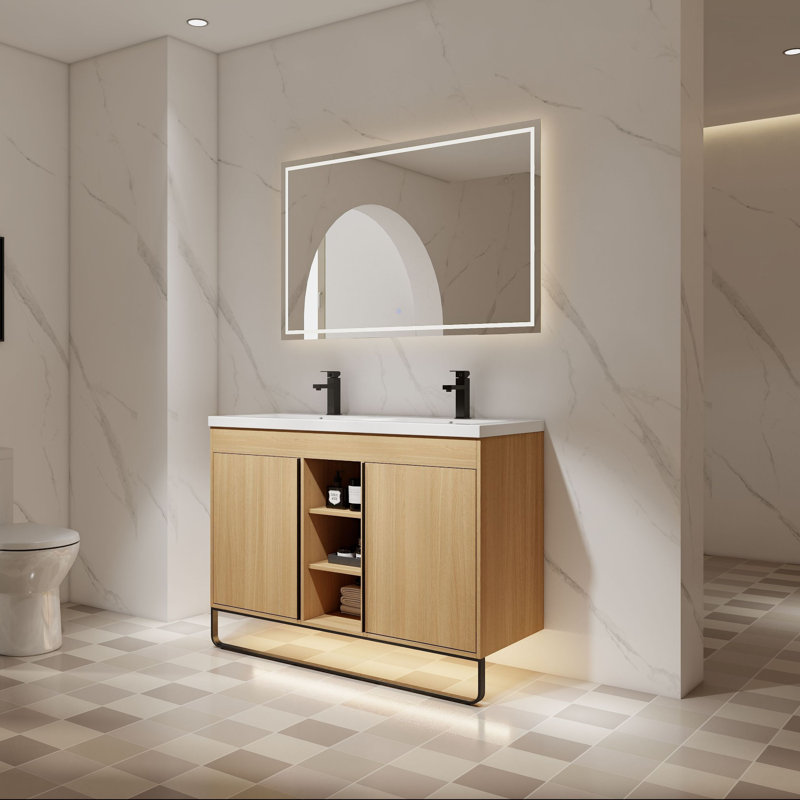 Meuble-lavabo 48 po avec deux lavabos et supports de rangement