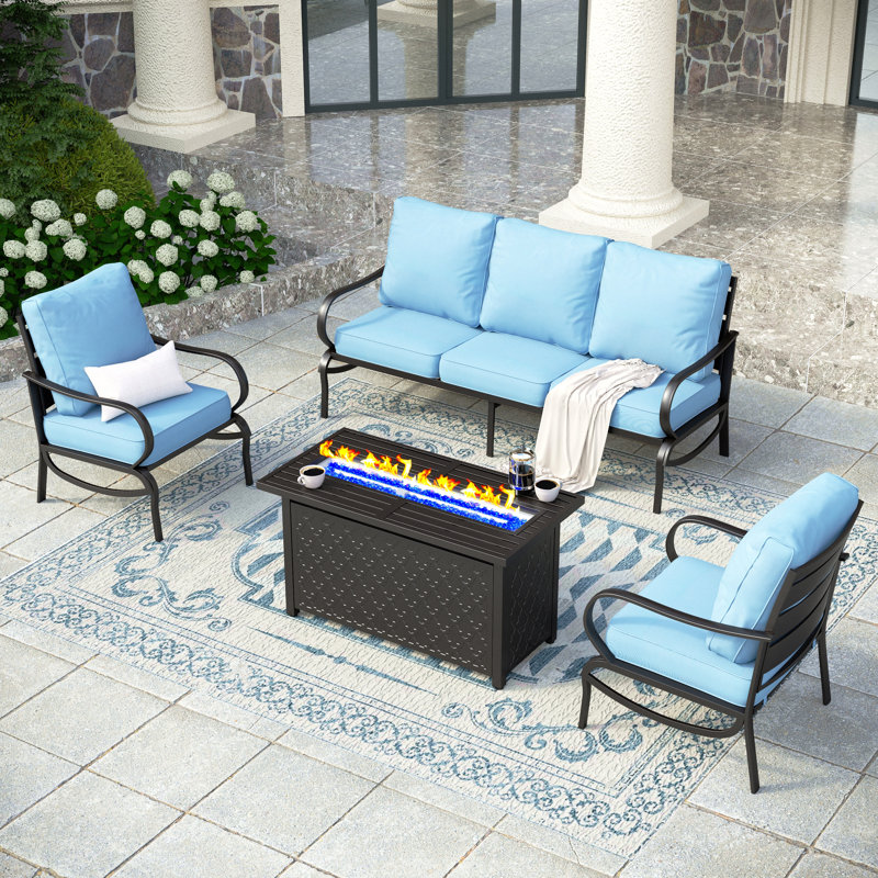 Tapasi Outdoor Patio Conversation Furniture Set, Light Blue