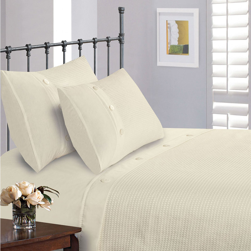 Amrah Polyester Solid Colour Duvet Cover Set, Superking Duvet Cover Set, Beige
