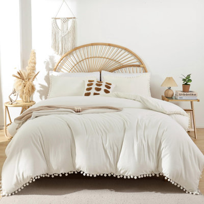 Ball Pom Fringe Comforter Set 3 Pieces- Soft Bedding Set for All Seasons