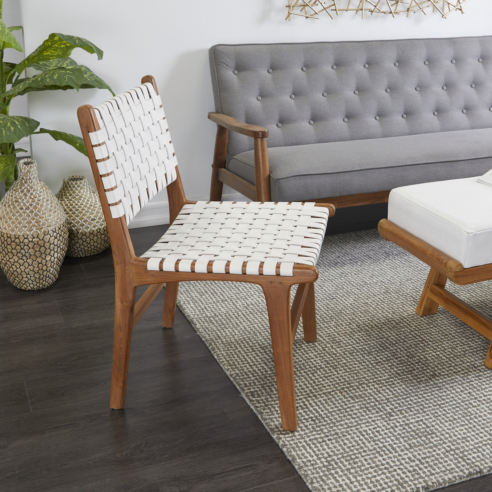 Markus Teak Side Chair, White/Brown