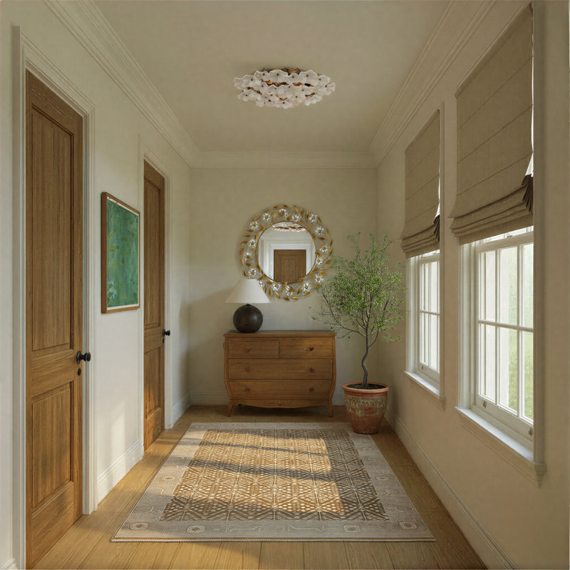 Seguis 22.5'' Aged Brass Semi Flush Mount, Blanc