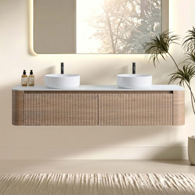 Meuble-lavabo à double lavabo élégant au design aux courbes naturelles
