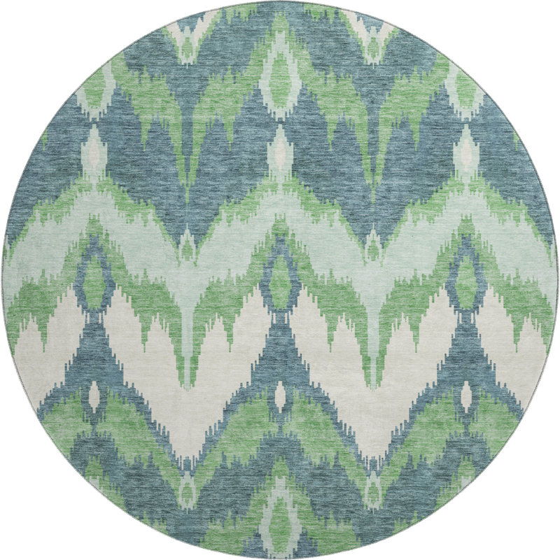 Premium Machine Washable Prisco Green Rug, Round 8'