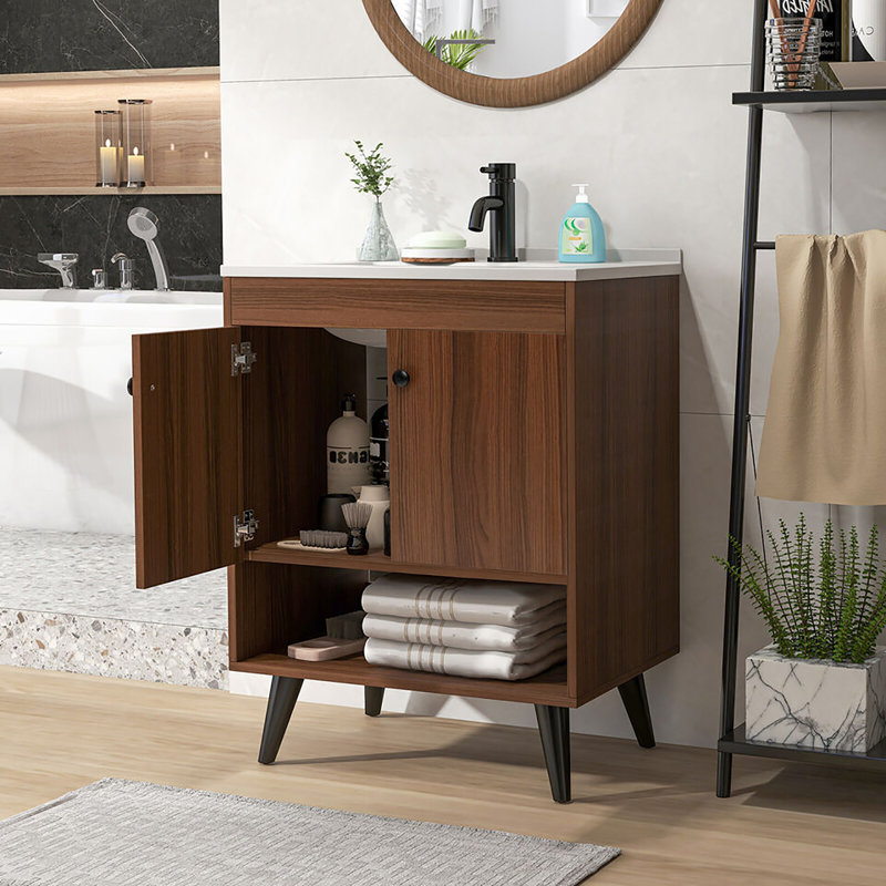 Ensemble de meuble-lavabo en bois 25 pouces avec tablette ouverte et évier et drain escamotable Latitude Run®
