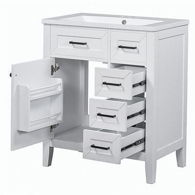Table de maquillage de salle de bain de 30 pouces avec ensemble lavabo, armoire de salle de bain avec tiroirs, structure en bois massif et panneau de fibres à densité moyenne