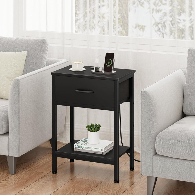 Ensemble de 2 tables de chevet avec tablettes de rangement