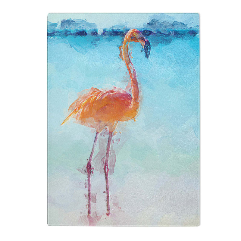 Glass Lone Flamingo in Abstract Chopping Board, 28.5 cm W x 20 cm L