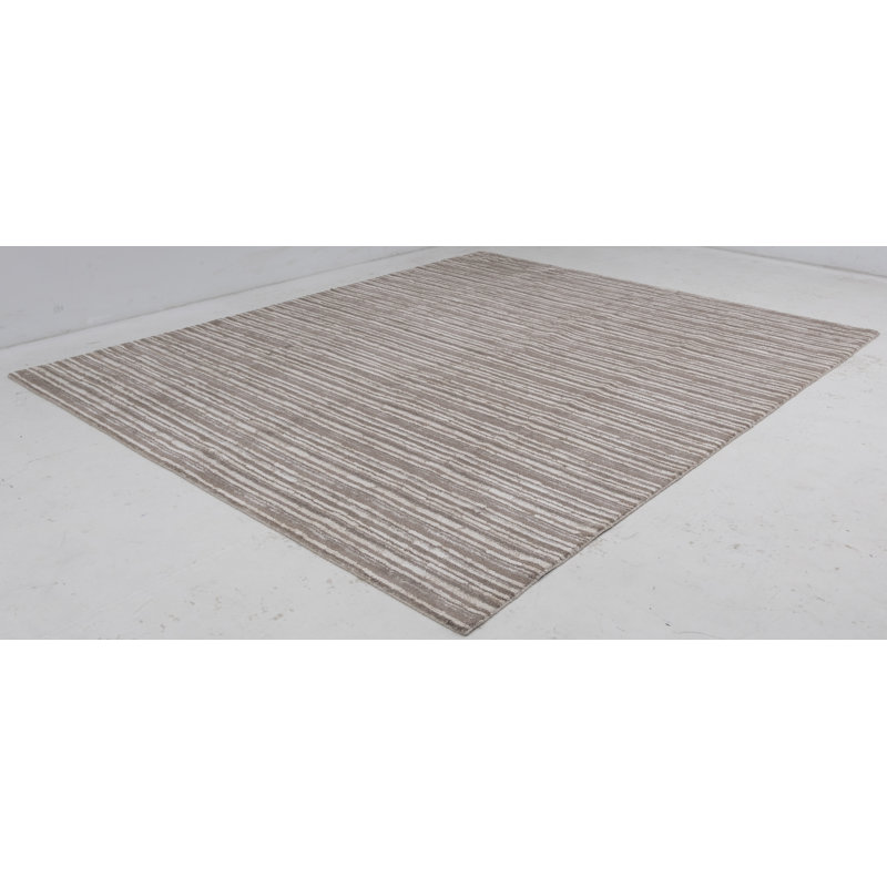 Hand Knotted Striped Area Rug in Beige