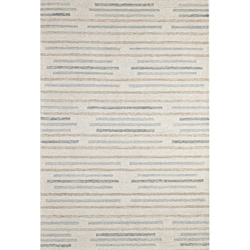 Ivory and Blue Wool Handmade Rectangular 4' x 6' Tufted Rug