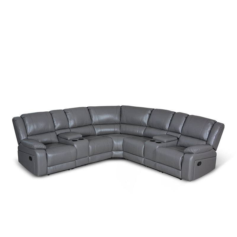 Canapé modulaire réversible inclinable en similicuir 5 places avec 2 consoles et 4 porte-gobelets, Grey