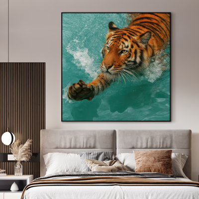 Très grande reproduction d'art sur toile - Tigre moderne, œuvre d'art pour le salon ou la chambre à coucher - «Assemblage requis du cadre (cadre non fini)»