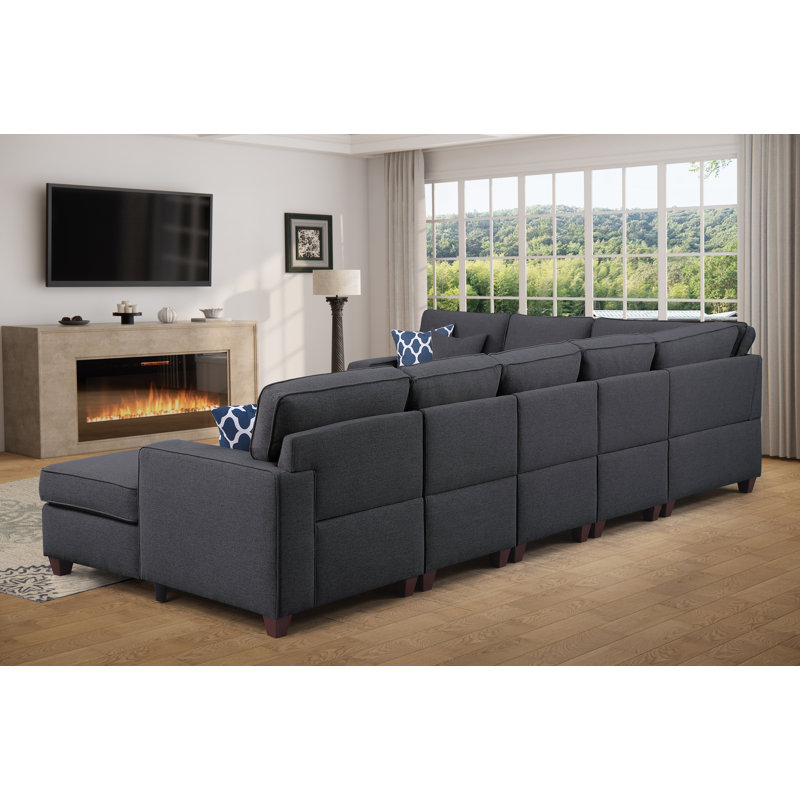 Samita 151.5'' Square Arms Modular Sofa, Dark Gray Linen