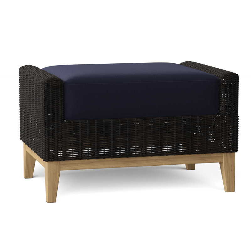 Frances Outdoor Teak Ottoman, Canvas Navy Sunbrella® Canvas, Frances Black
