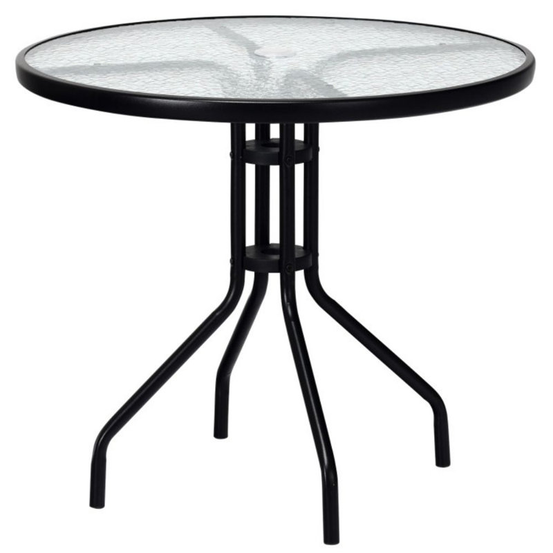 32'' Black Outdoor Patio Table with Tempered Glass Top
