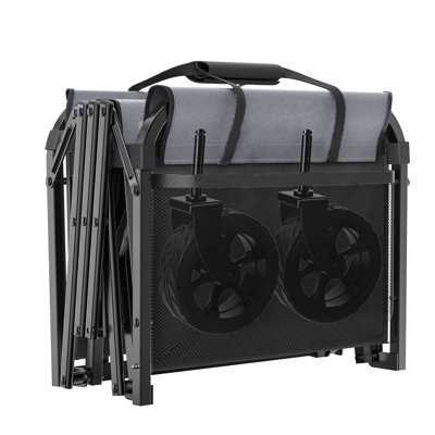 Chaises améliorées de 5 po x 2 po de large, chariot pliant convertible tout-en-un avec ouverture latérale complète et laisse pour chien, sièges et rangement polyvalents, capacité de 220 lb pour le camping, la plage, le magasinage, noir