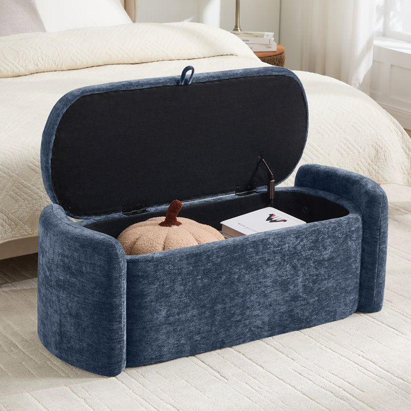 Banc de rangement avec repose-pieds et espace de rangement pour petits espaces, bleu