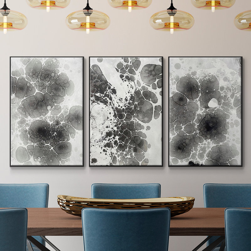 " Marbling I " 3 - Pieces, H 40 po x l 90 po x P 2 po, Noir