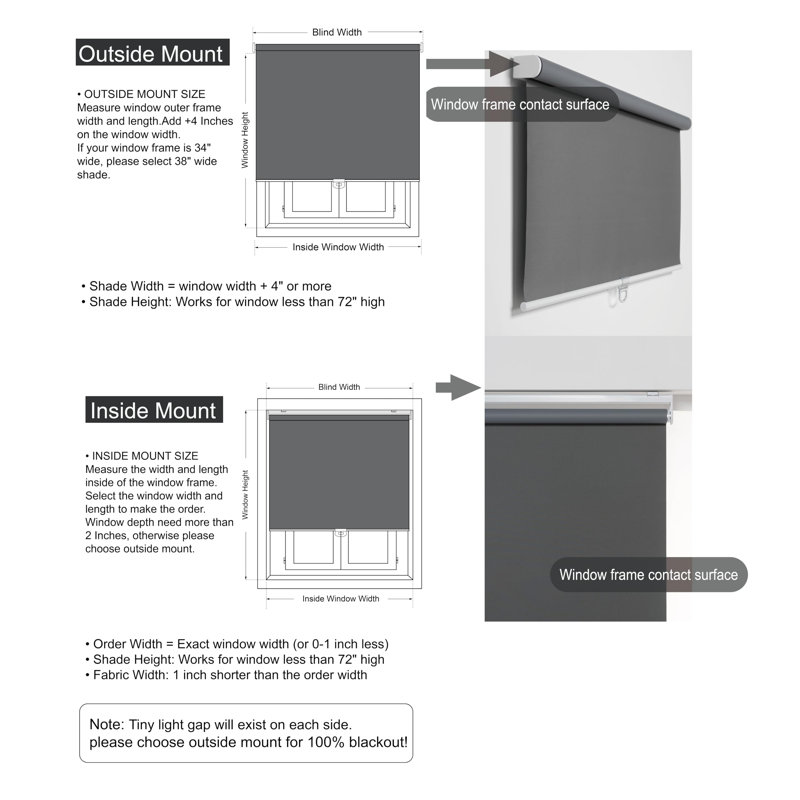 Rideau roulant occultant, L 39 po x L 72 po, Gris