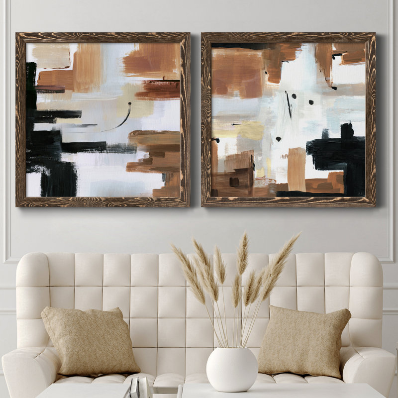 Plateau de montagne - ensemble de 2 peintures sur toile encadrées, H 35,5 po x l 71 po x P 1,5 po, Cadre brun