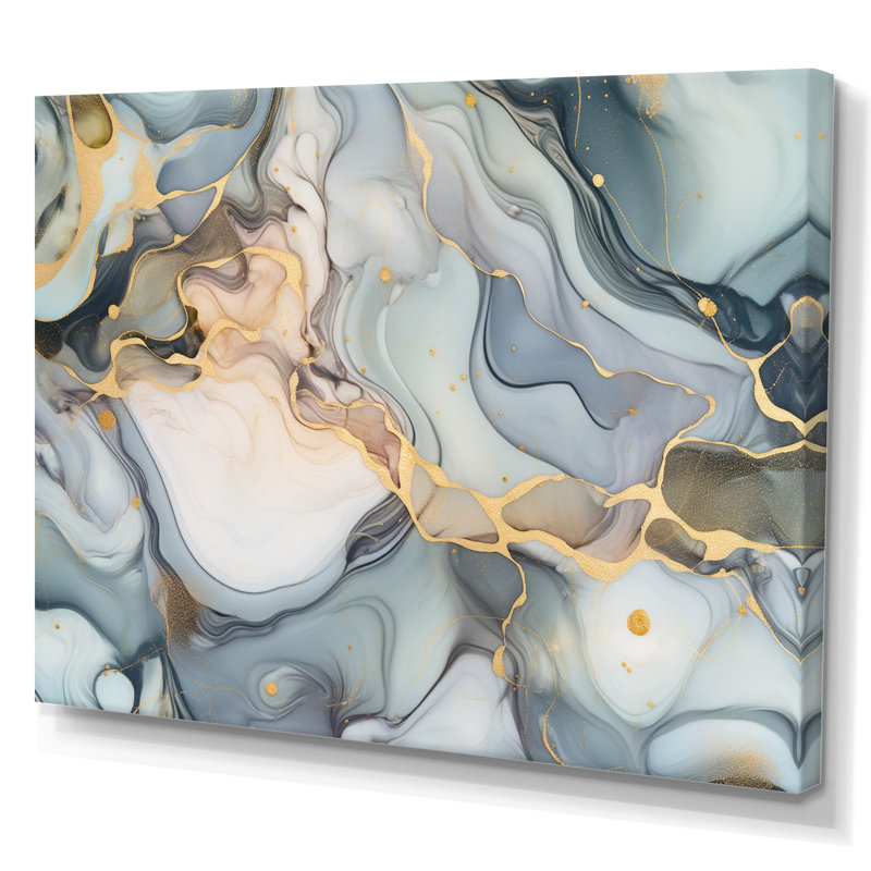 Encre liquide grise et dorée, impression sur toile, H 34 po x l 44 po x P 1,5 po, Toile tendue