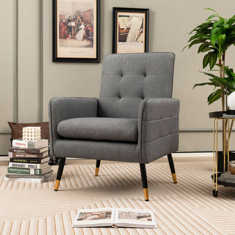 Shanga Upholstered Armchair, Gray Linen Fabric