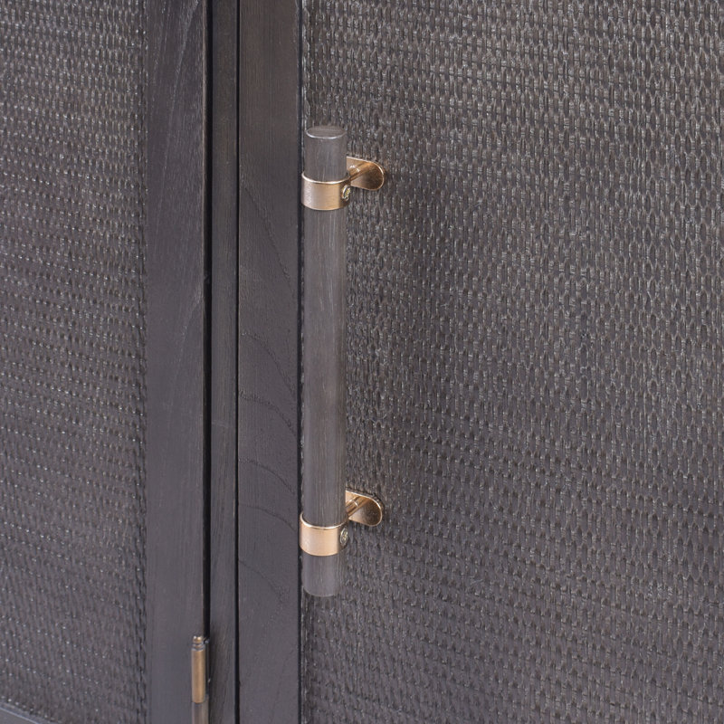 Sophia Antique Black 51'' Wood and Rattan 3-Door Cabinet