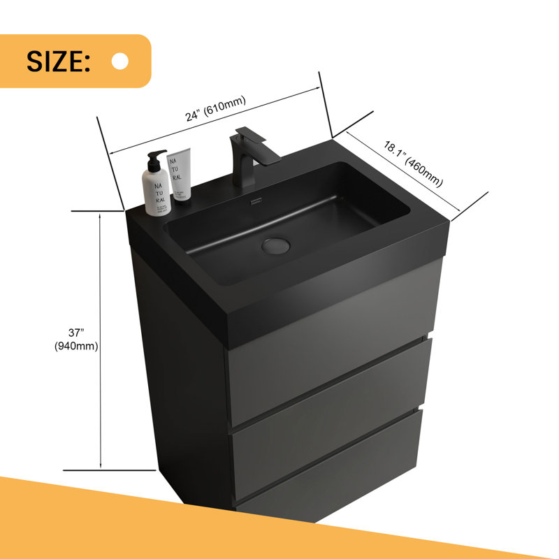 Meuble-lavabo simple autoportant 24 po avec plateau en résine 24 po, gris