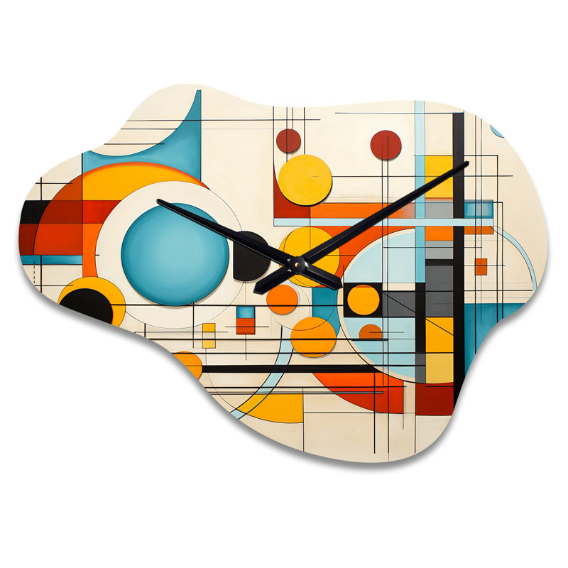 Imprimé d'horloge murale orange Mid-Century graphique géométrique - horloge asymétrique moderne en métal, Petit