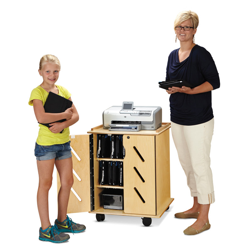 Heavy-Duty Black and Natural Wood Laptop Storage Cart