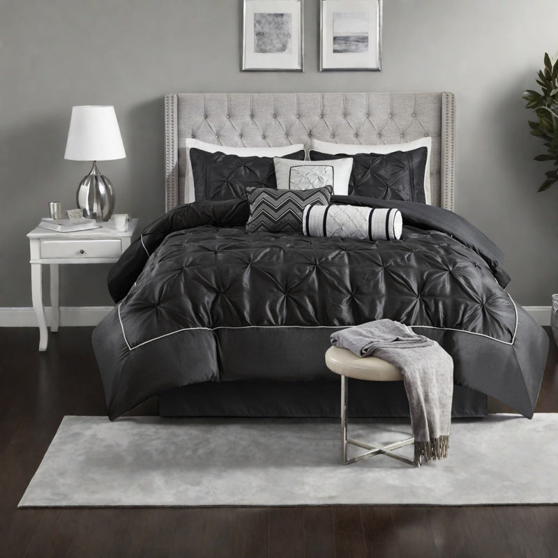 Ensembles de literie élégants en polyester grand capitonné noir, confort moderne pour la maison