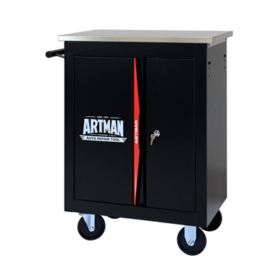 Armoire à outils Artman avec plateau en acier inoxydable, rangement verrouillable et système de liaison modulaire - noir et rouge