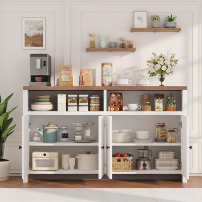 55 Inch Farmhouse Buffet Sideboard Cabinet with Storage, 4 Door Freestanding Storage Cabinet with Adjustable Shelves, for Kitchen Dining Room Living Room Entryway
