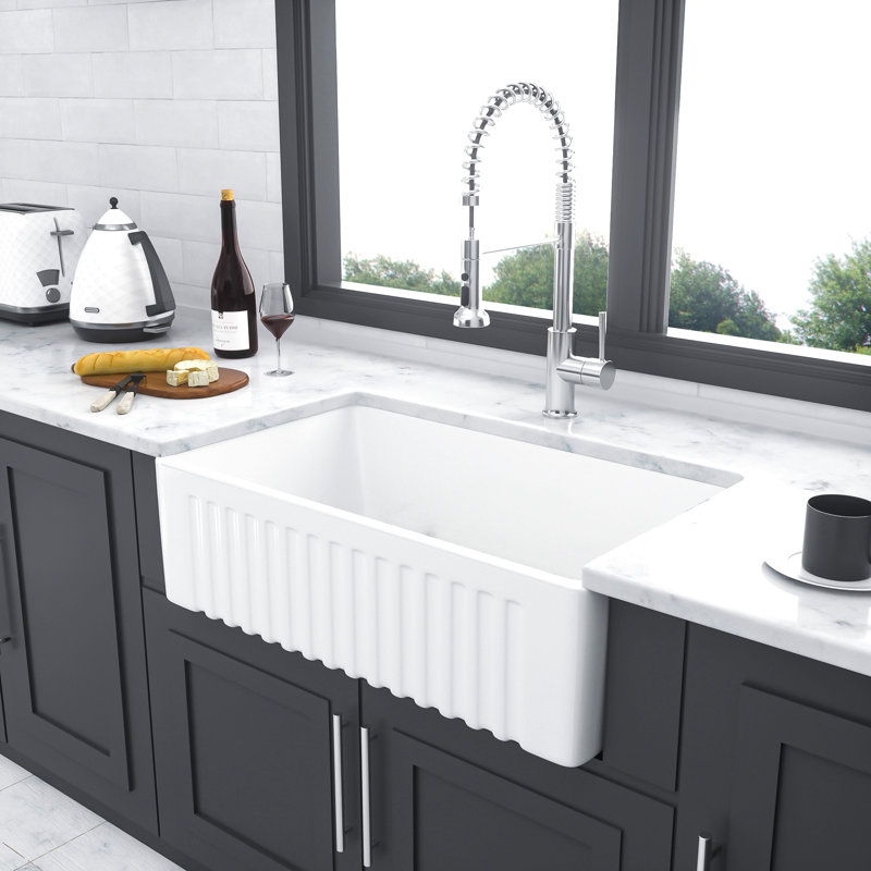 Farmhouse Sink - Kitchen Sink White Apron-Front Ceramic Single Bowl Small Reversible Farm Sink Laundry Room Sink