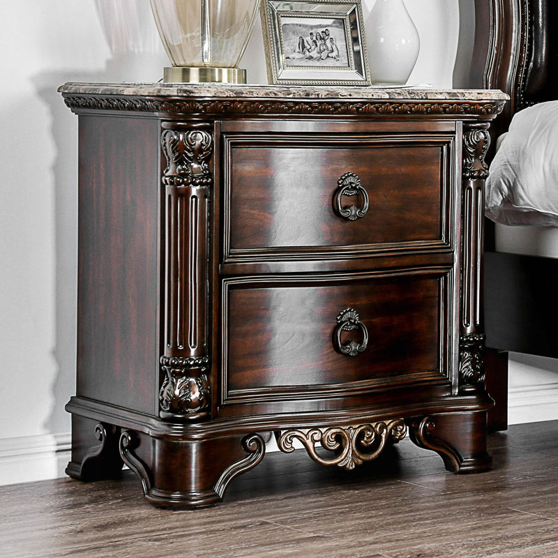 Table de chevet 1pc, mobilier de chambre traditionnel à 2 tiroirs, table de bout