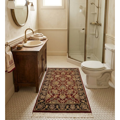 Tapis oriental rouge à motif floral traditionnel fait à la main Agra Jaipur