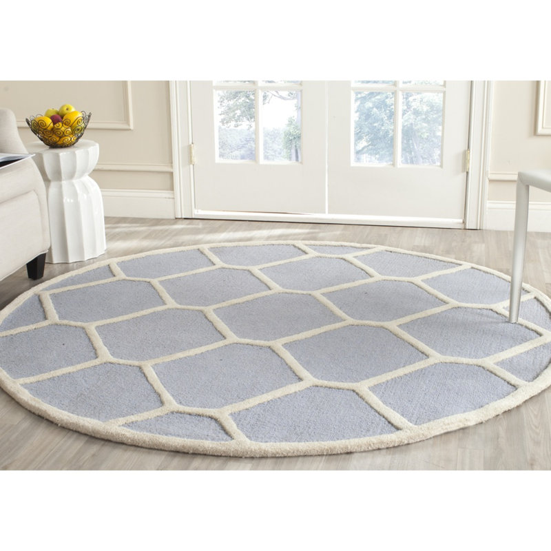 Deedgra Hand Tufted Wool Geometric Rug, Round 6'