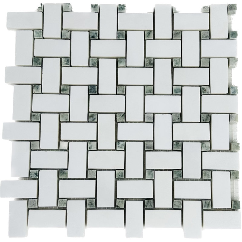 Carreau de mosaïque en pierre naturelle poli 1 po x 2 po, Blanc/vert